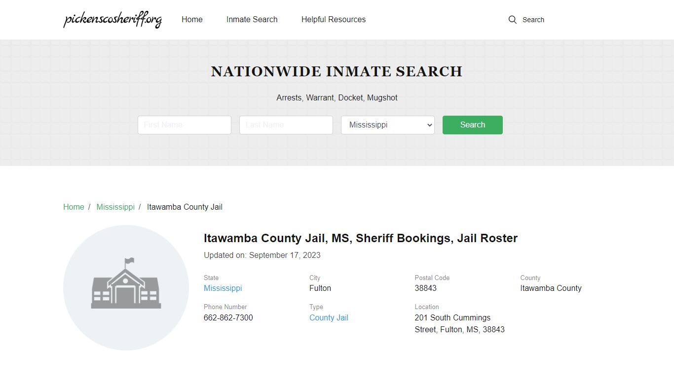 Itawamba County Jail, MS, Sheriff Bookings, Jail Roster